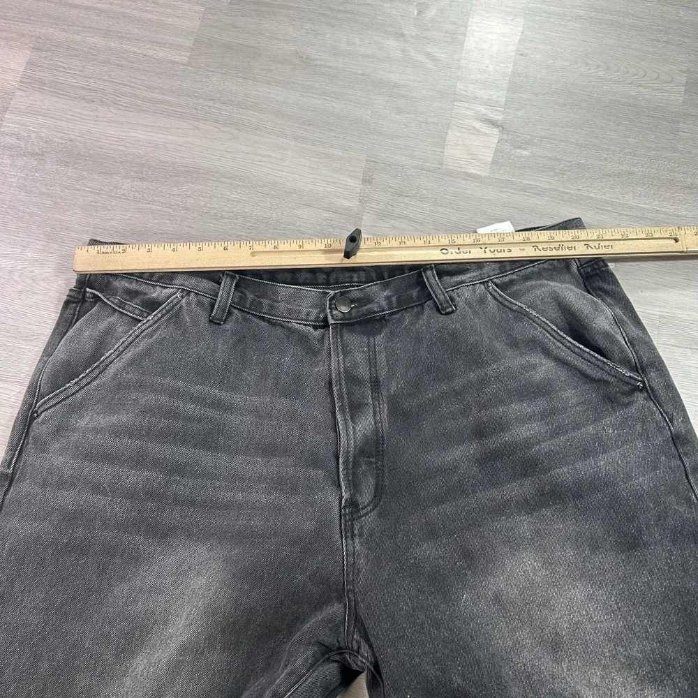 Mnml Jeans Mens 42x34 Gray Relaxed Straight Fringe Hem Denim Dark Wash Pants